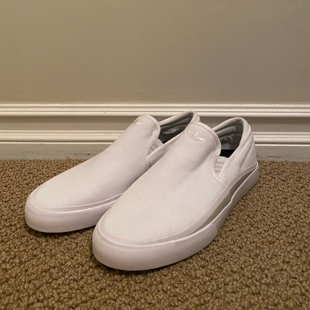 New White Adidas Slip Ons